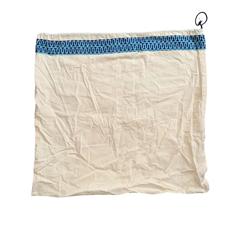 Tory Burch Drawstring Dust‎ Bag Blue Logo Print Beige Canvas